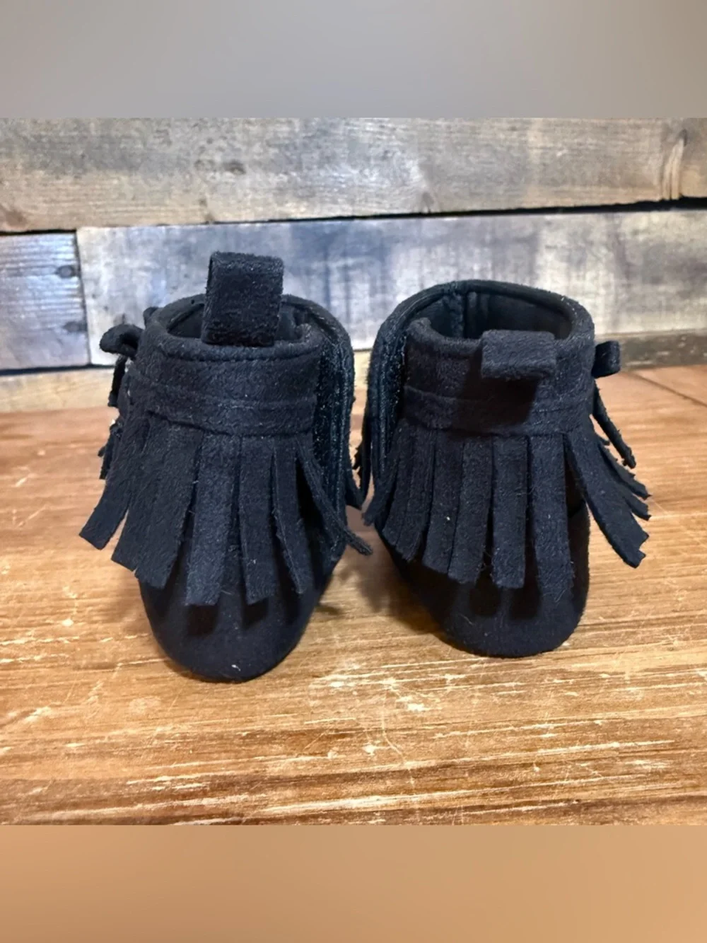 Laura Ashley ~ Baby Infant Moccasins Black Fringe Zip Up size 2